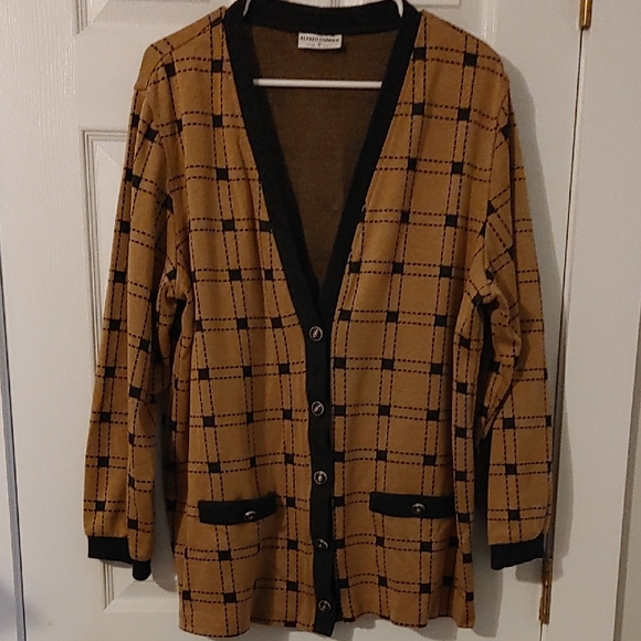 Alfred Dunner Sweaters - Vintage Button Up Cardigan Sz Large Black Trim Classic Checkered Retro Pattern